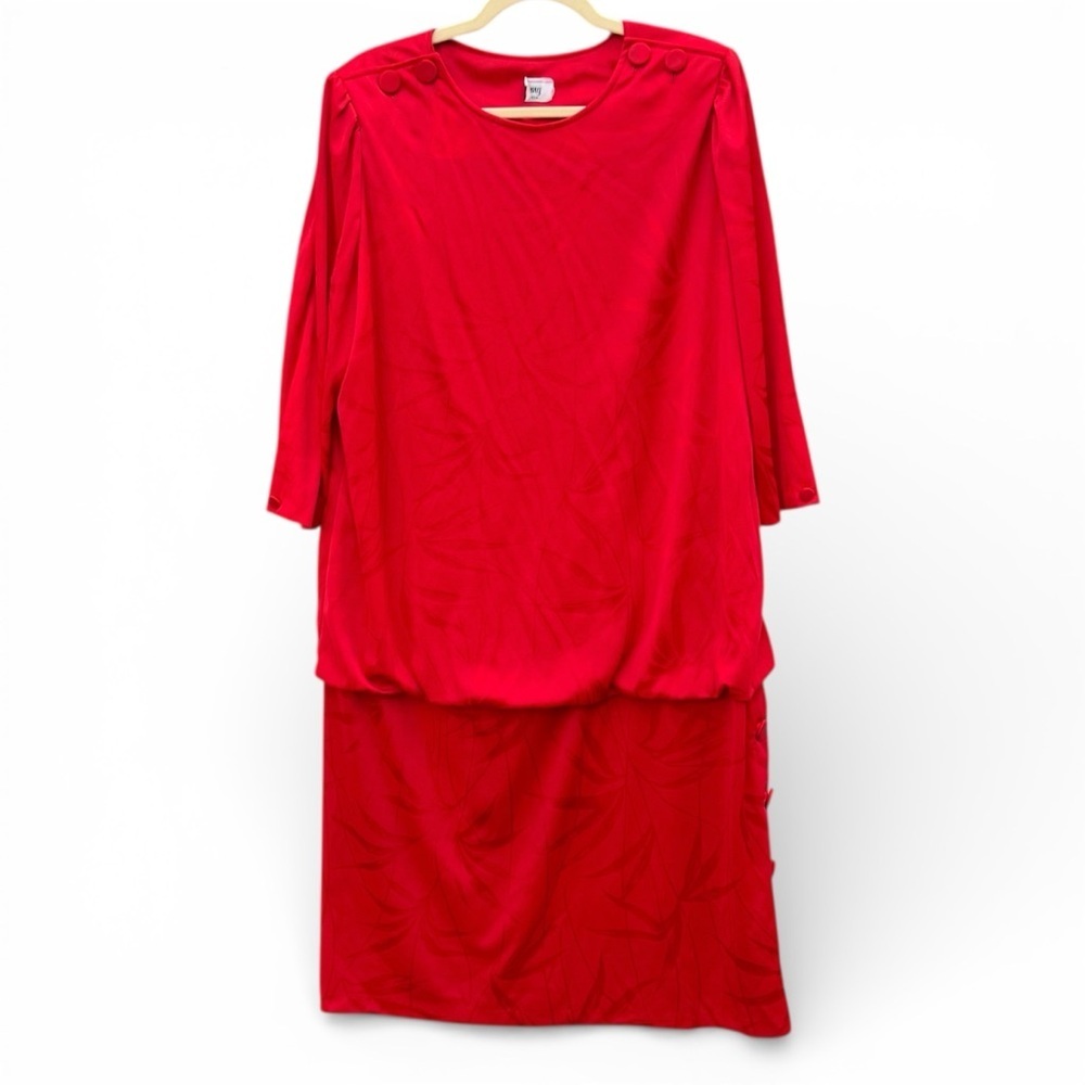 Vintage Jenny Made in USA Red Botanical Blouson Dress
